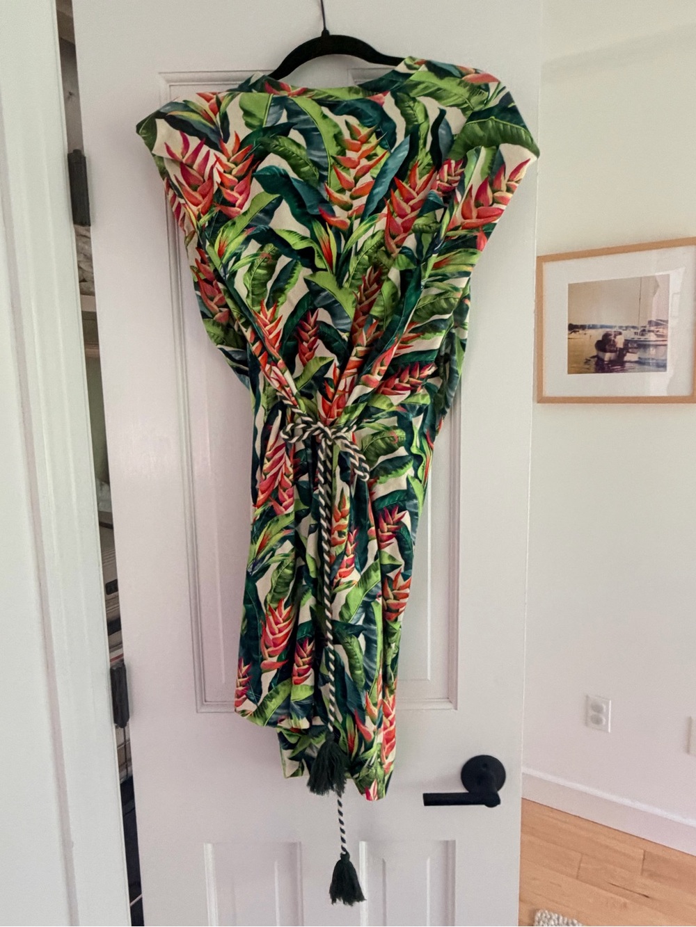 FARM Rio Tropical Leaf & Floral Print Dress in Green & Coral - Picture 1 of 3